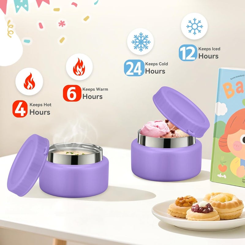 Aimsnk Bento Lunch Box for Kids with 9oz Soup Thermo Leak-Proof Lunch Food Container with 5 Compartment Thermo Hot Food Jar and Insulated Lunch Bag for Kid Toddler Girls Boys to School(Purple) - Image 2